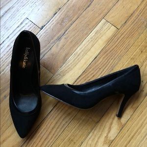 Brand New Black Suede heels with leather detail